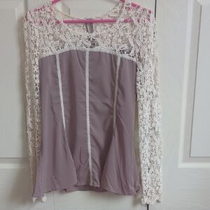 Ryu Women's Cream Lace Overlay Boho Blouse